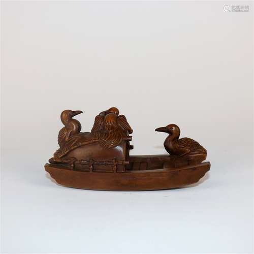 A Chinese Carved Boxwood Boat Decoration