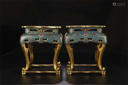 A Pair of Chinese Cloisonne Square Chairs