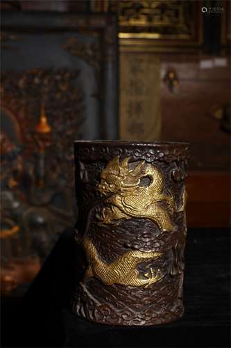 A Chinese Gilt Bronze Brush Pot