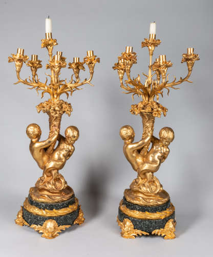 Pairs of Louis XIV Style Antique Gilt Bronze Candle Sticks