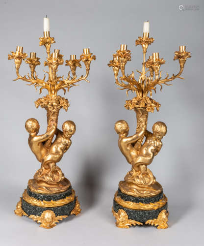 Pairs of Louis XIV Style Antique Gilt Bronze Candle Sticks
