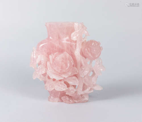 Large Chinese Carved Rose Quartz Vase