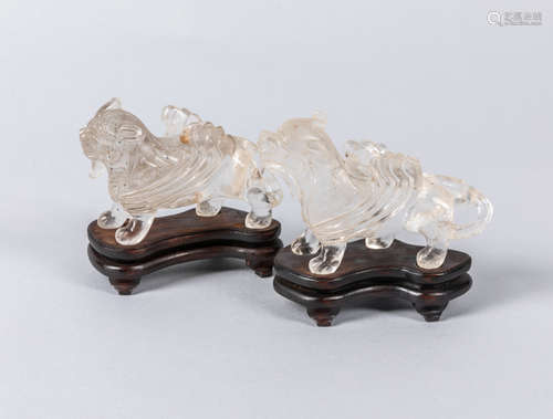 Pairs of Chinese Antique Carved Rock Crystal Beast