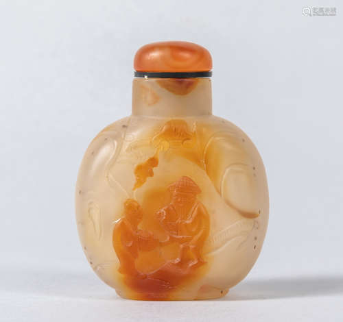 Chinese Vintage Carved Agate Snuff Bottle