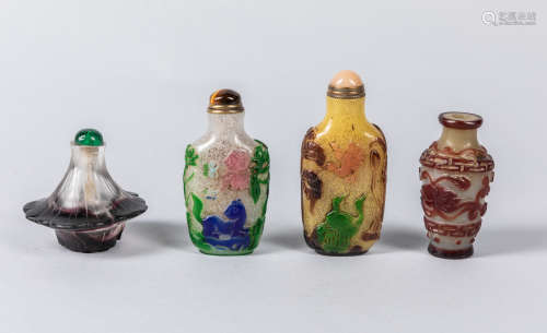 Set of Chinese Old Overlay Glass Snuff Bottles