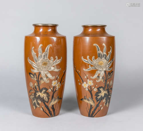 Pairs of Japanese Old Cloisonné & Silver Vase