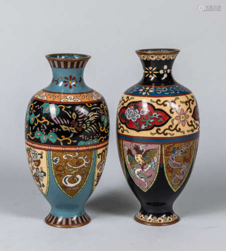 Group of Japanese Meiji Cloisonné Cabinet Vase