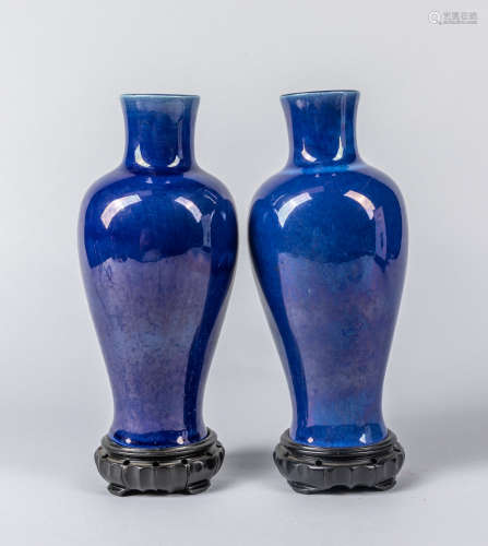 Pairs of Japanese Old Blue Glazed Porcelain Vase