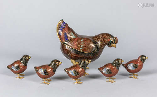 Set of Chinese Export Cloisonné Chickens