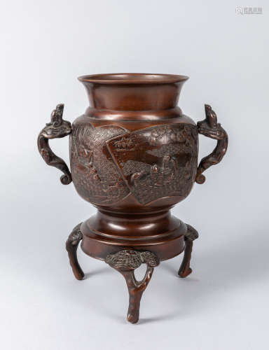Japanese Antique Bronze Tall Vase