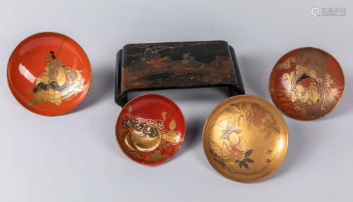 Group of Japanese Antique Lacquer-wood Bowl & Stand