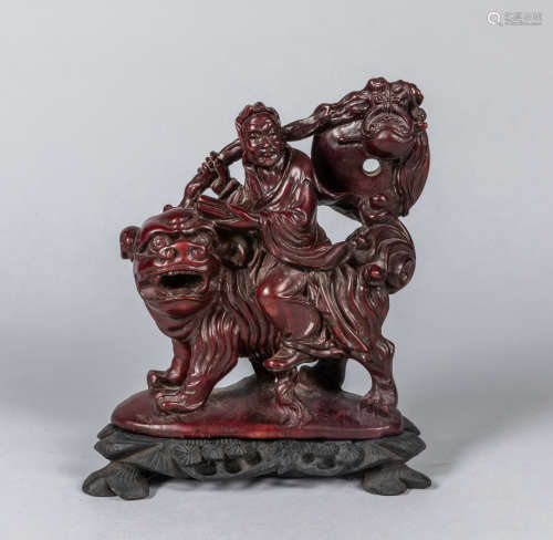 Chinese Old Carved Stone Figure with Wood Stand