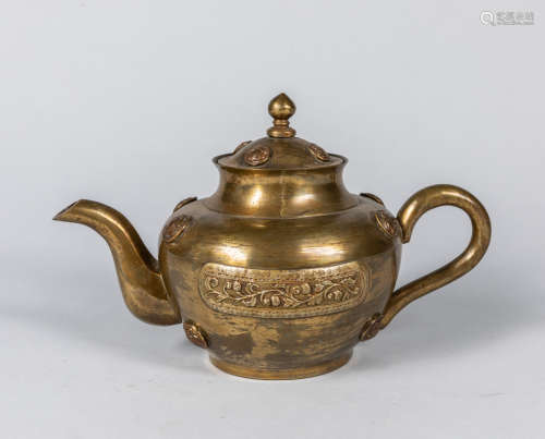 19th Chinese Carved Bronze Tea Pot