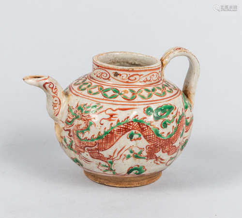 Chinese Ming Dynasty Green & Red Porcelain Tea Pot