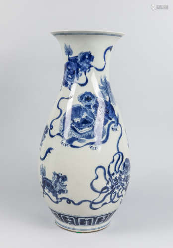 Tall Chinese Old Blue & White Porcelain Vase
