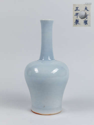 Chinese Old Blue Glazed Porcelain Vase, Signed