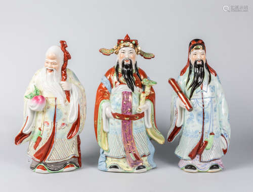 Set of Chinese Export Rose Famille Porcelain Figure of Deities