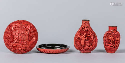 Group of Chinese Carved Snuff Bottles & Box