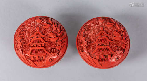 Pairs of Chinese Export Cinnabar Box with Stand