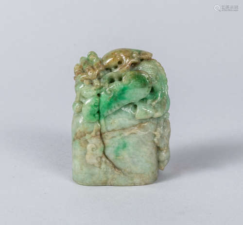 Chinese Carved Large Jade Jadeite Seal
