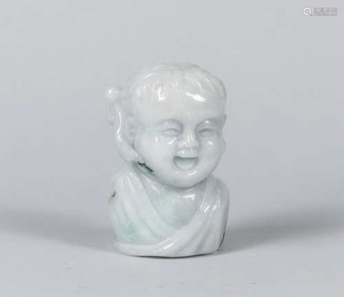 Chinese Export Carved Jade Jadeite Bust of Girl
