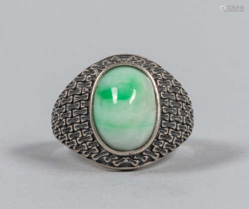 Chinese Export Sterling Silver & Jadeite Ring