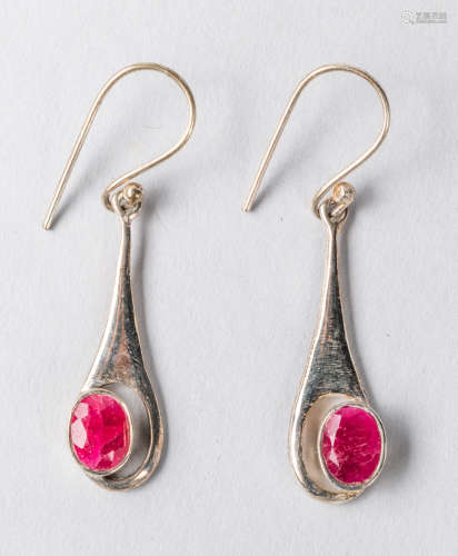 Pairs of Sterling Silver & Ruby Earrings