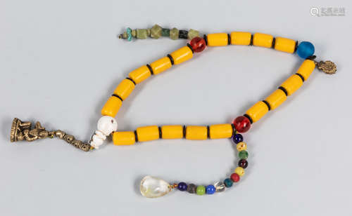 Tibetan Old Imperial Yellow Glass Prayer Beads