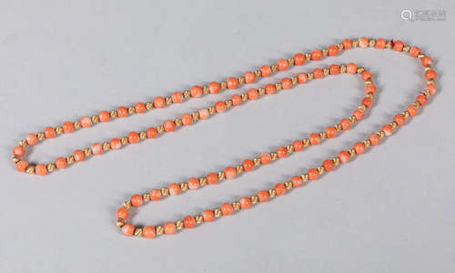 Chinese Export Coral & Gilt Beads Necklace