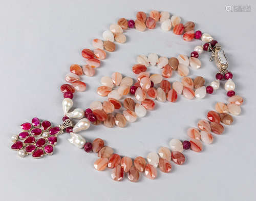 Art Deco Ruby & Cameo Agate Necklace