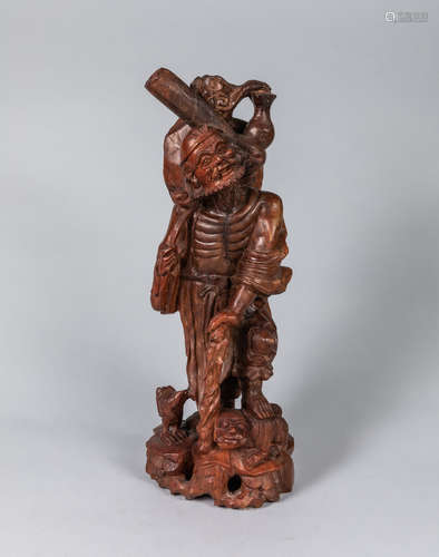 Tall Chinese Vintage Carved Wood Figure of Luohan