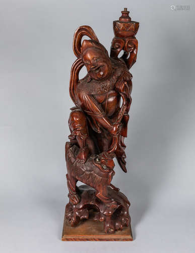 Tall Chinese Vintage Carved Wood Figure of Liuhai