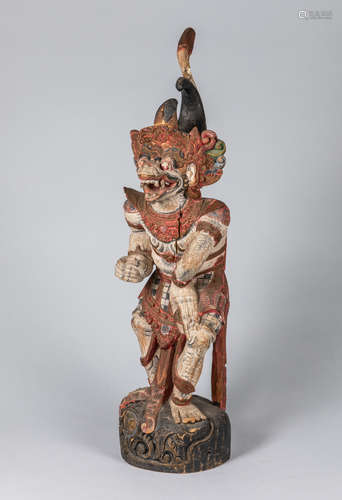 Tall South Asian Antique Carved Wood Figure