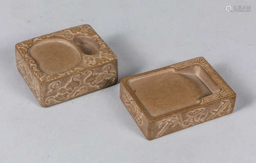 Set of Chinese Zisha Carved Ink Stone