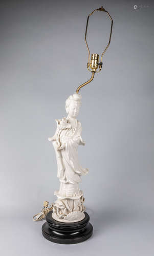 Tall Chinese Dehua White Glazed Porcelain Lamp