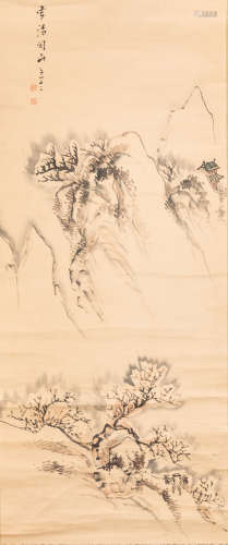 Large Chinese Ink & Color on Paper Painting