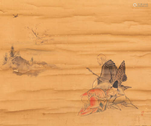 Japanese Antique Ink & Color on Paper Painting