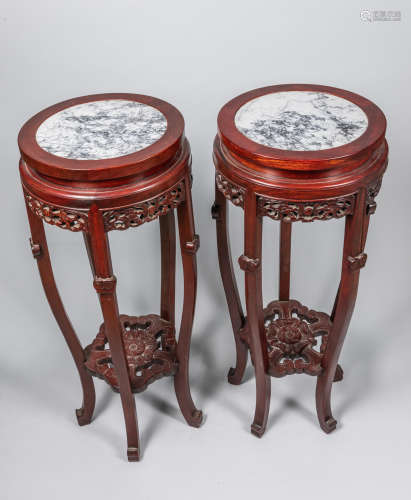 Pairs of Chinese Old Rosewood & Marble Tall Table