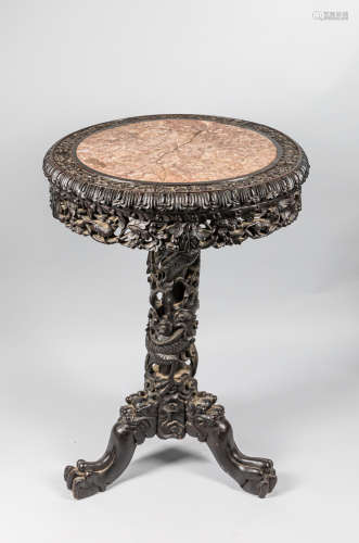 19th Chinese Antique Rosewood & Marble Table