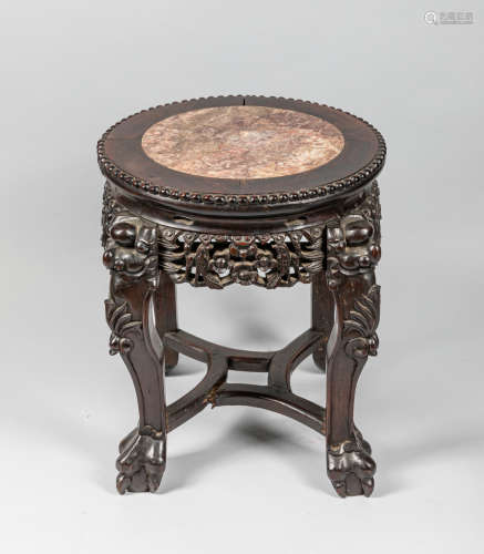 19th Chinese Antique Rosewood & Marble Chair