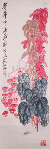 CHINESE HANGING SCROLL OF FLOWER BY QI BAISHI