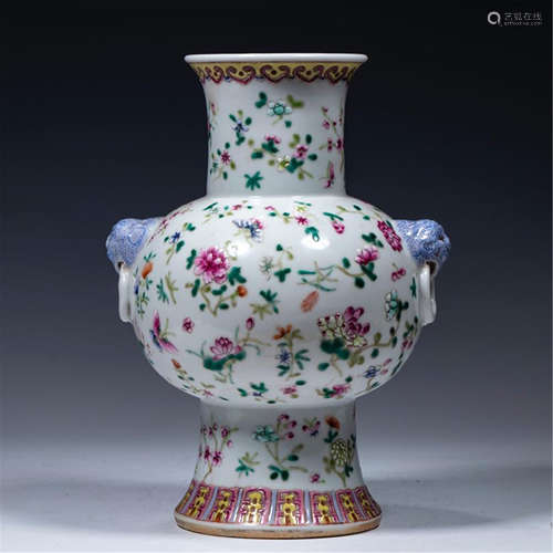 CHINESE PORCELAIN FAMILLE ROSE FLOWER ZUN VASE