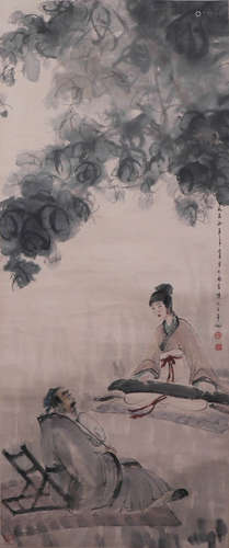 CHINESE INK PAINTING OF FIGURE UNDER THE TREE