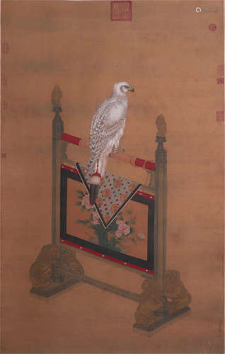 CHINESE SILK HANDSCROLL PAINTING WHITE EAGLE