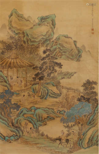 CHINESE HANGING SCROLL OF FIGURE AND LANDSCAPE PAINTING