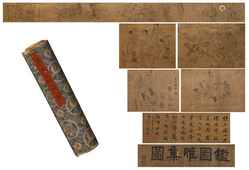 A CHINESE HANDSCROLL PAINTING OF FIGURE & CALLIGRAPHY BY LI GONGLIN