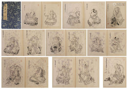 EIGHTEEN PAGES CHINESE PAINTING ALBUM OF EIGHTEEN ARHATS