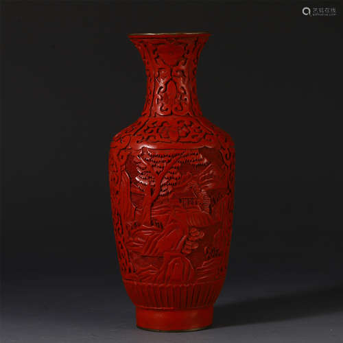 A CHINESE CINNABAR CARVED LANDSCAPE VASE