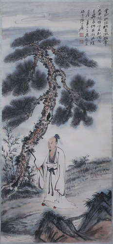 CHINESE INK AND COLOR PAINTING OF SCHOLAR BY ZHANG DAQIAN