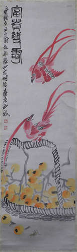 CHINESE HANGING SCROLL OF DOUBLE PHOENIX BY QI BAISHI